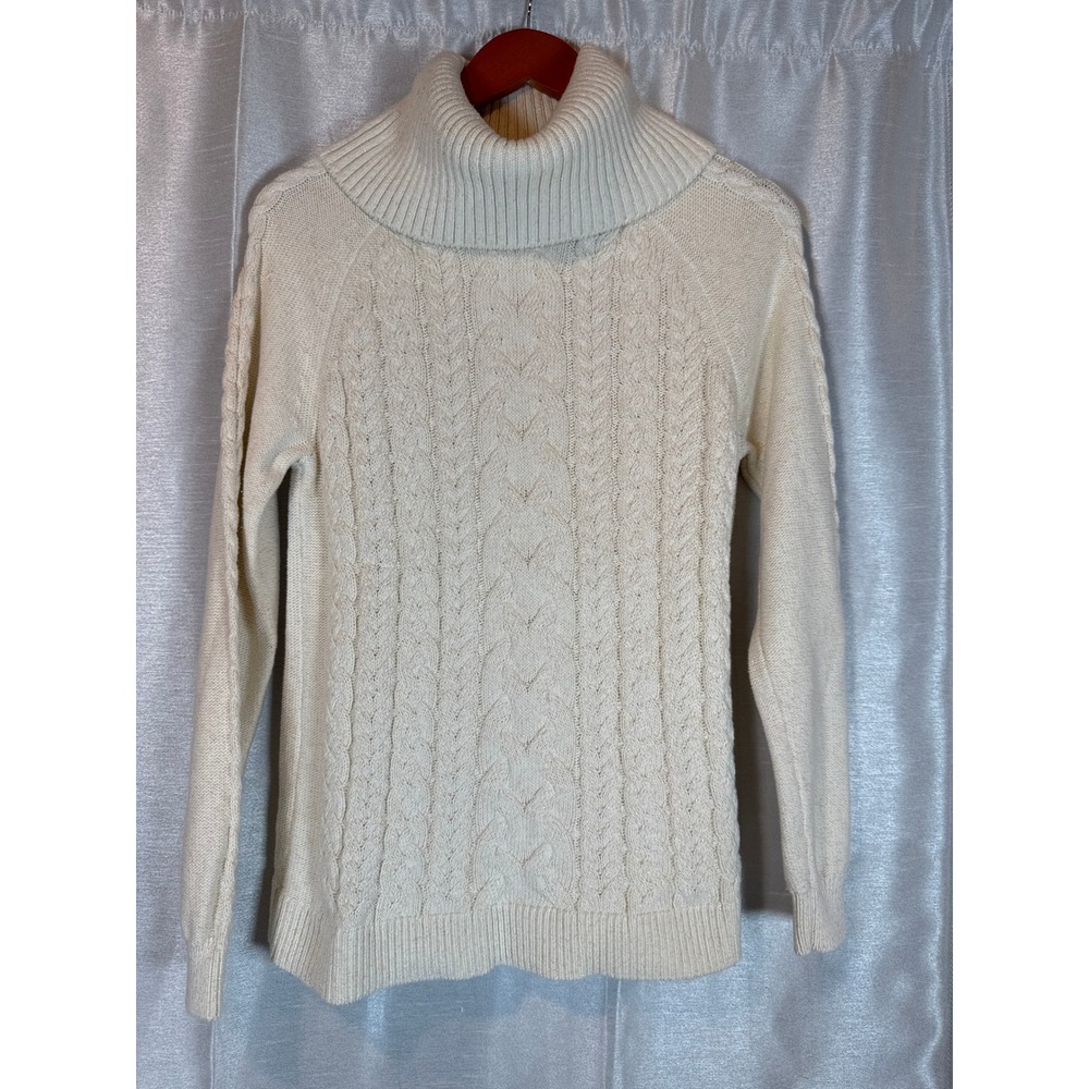 Tommy Bahama Cable Knit Turtleneck Sweater Women's‎ Small Cream Gold Sparkle